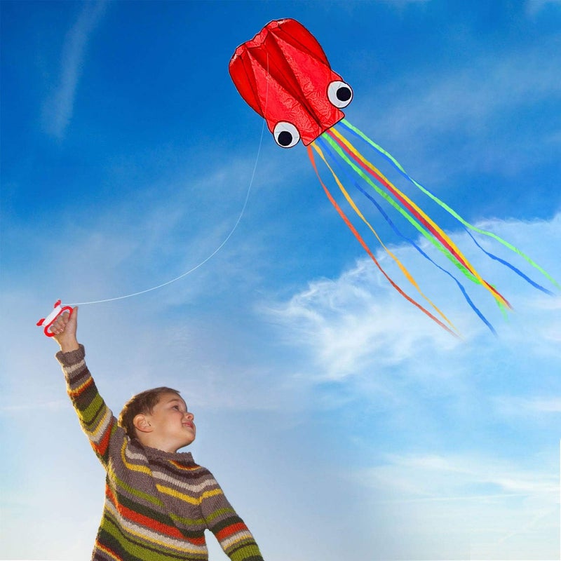 SINGARE Large Octopus Kites, Long Tail Beautiful Easy Flyer Beach Kites, Good Kite for Kids and Adults Easy to Fly(Red+Blue) - Image 3